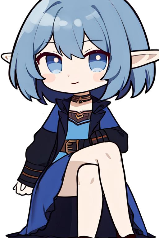 19371008-1188685461-bhxy3,1girl,solo,  crossed legs,   short hair  , elf, blue hair,blue dress,full body,white background,  simple background,chibi,.png